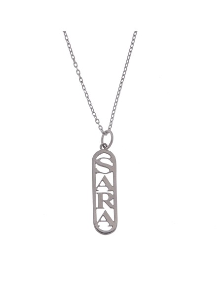 Colgante Vertical con Nombre Calado Personalizado en Plata