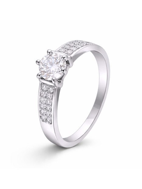 Anillo Solitario de Plata con Laterales de Circonitas en Plata 925