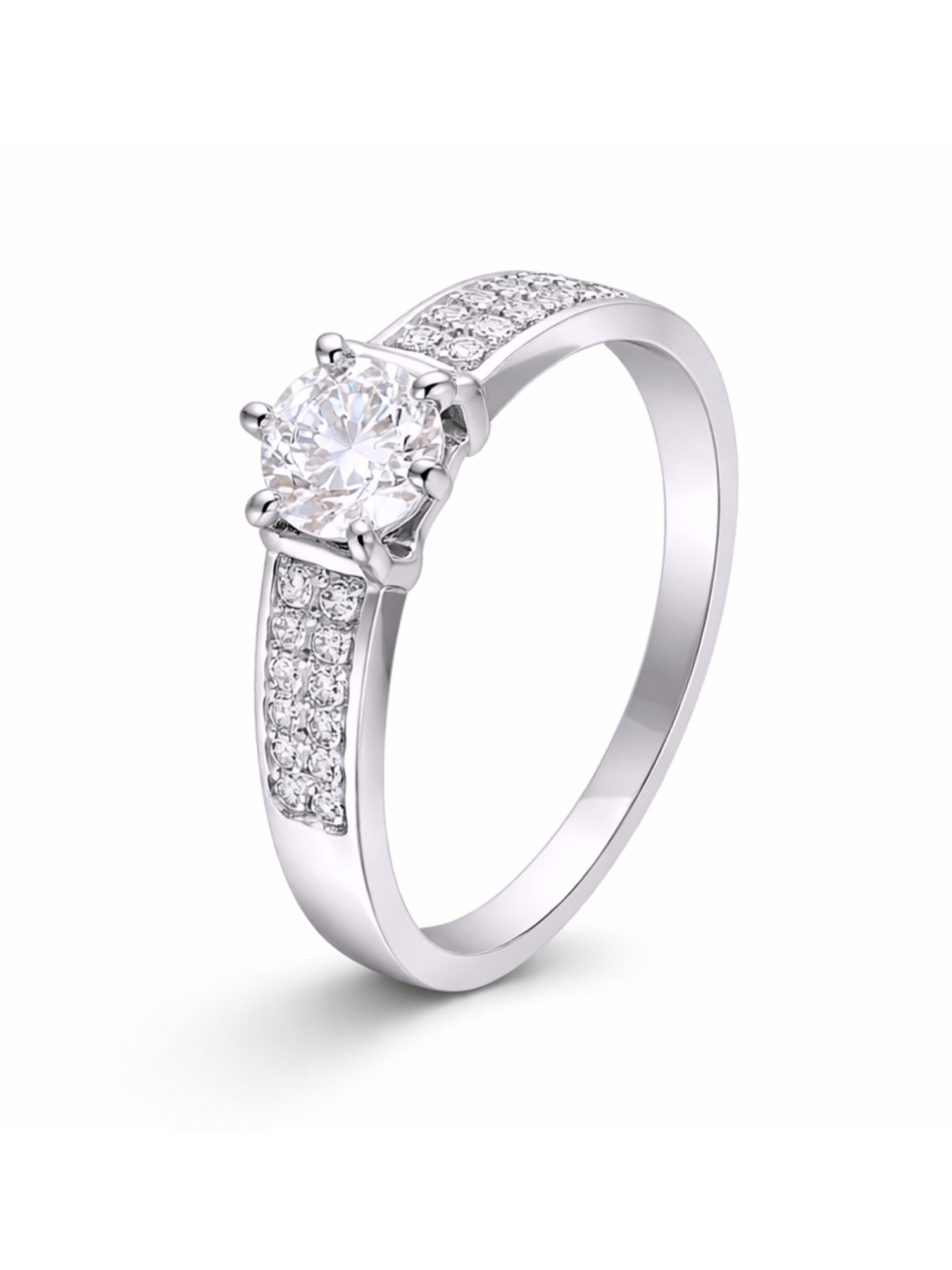 Anillo Solitario de Plata con Laterales de Circonitas en Plata 925