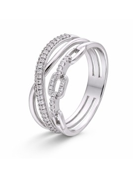Anillo de Plata con Eslabón Central de Circonitas de Plata de Ley 925