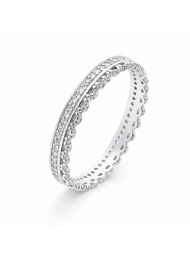 Anillo de Plata con Banda Central y Borde de Circonitas de Plata de Ley 925