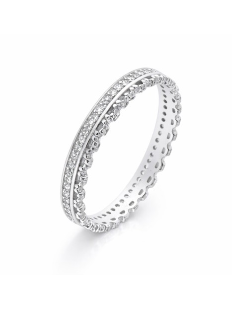 Anillo de Plata con Banda Central y Borde de Circonitas de Plata de Ley 925