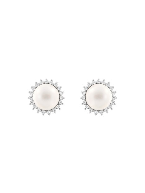 Pendientes Perla Rodeada de Circonitas en Plata de Ley 925