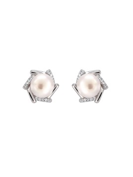Pendientes de perlas con circonitas entrelazadas en Plata de Ley 925