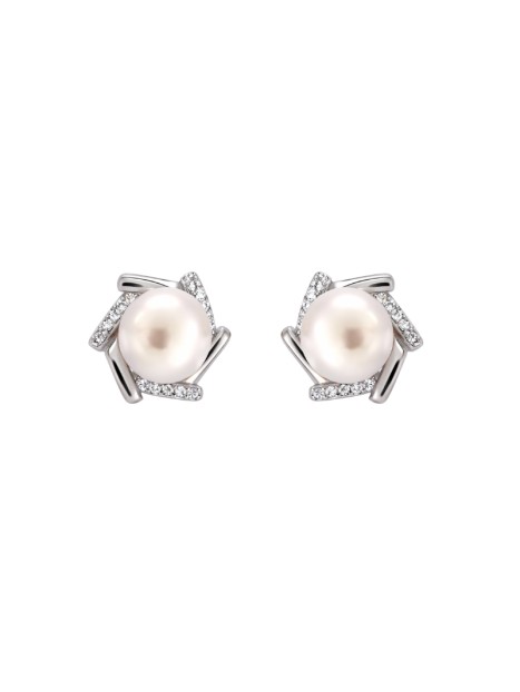 Pendientes de perlas con circonitas entrelazadas en Plata de Ley 925