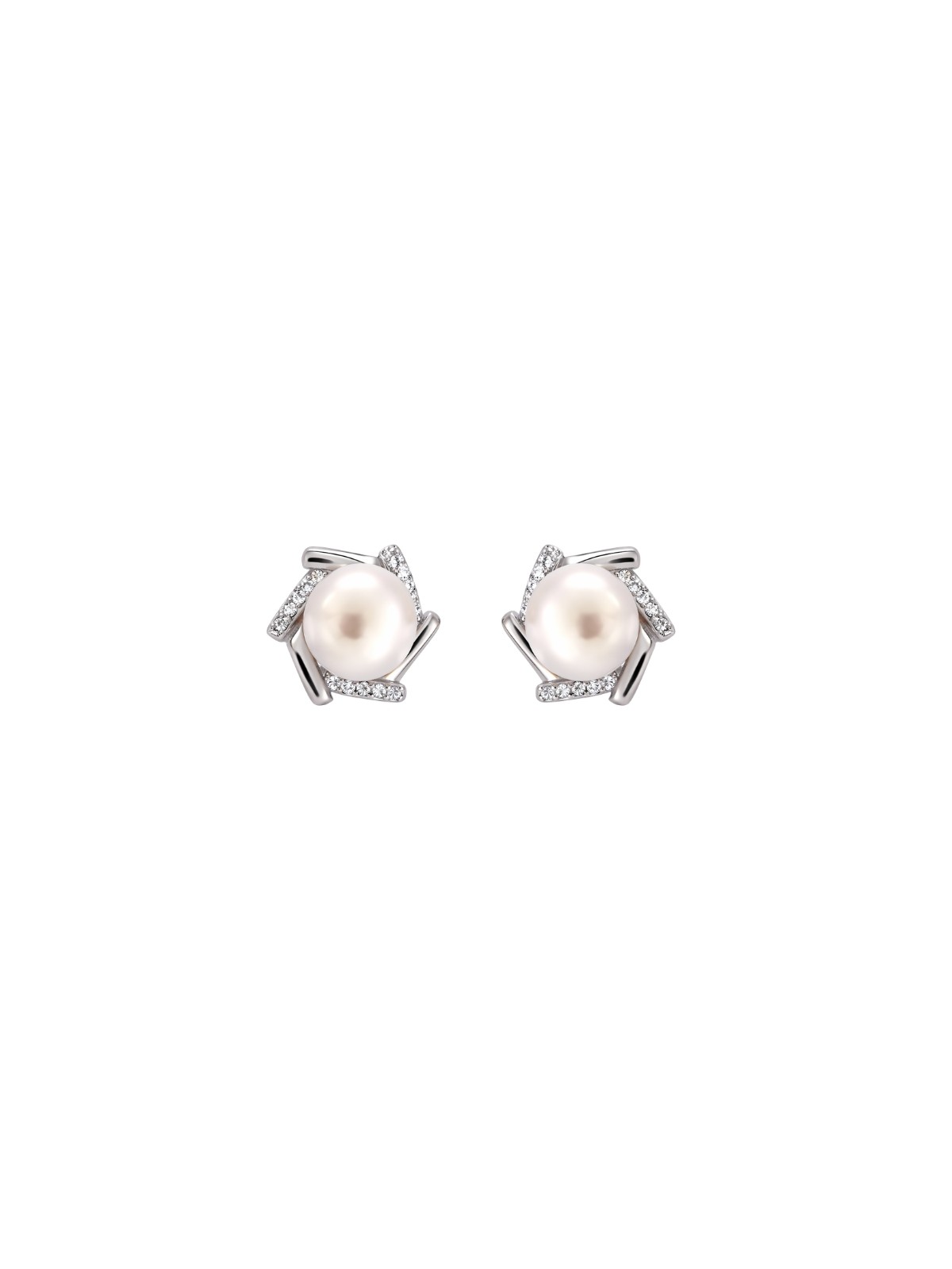 Pendientes de perlas con circonitas entrelazadas en Plata de Ley 925