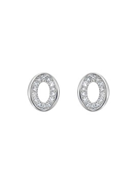 Pendientes de presión óvalo calado con circonitas blancas en Plata de Ley 925