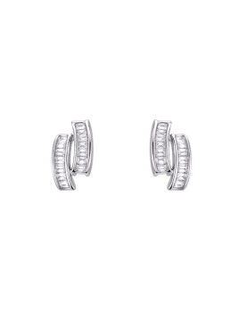 Pendientes de presión doble banda con circonitas baguette en Plata de Ley 925