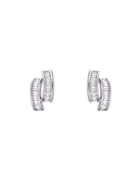 Pendientes de presión doble banda con circonitas baguette en Plata de Ley 925