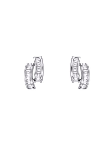 Pendientes de presión doble banda con circonitas baguette en Plata de Ley 925