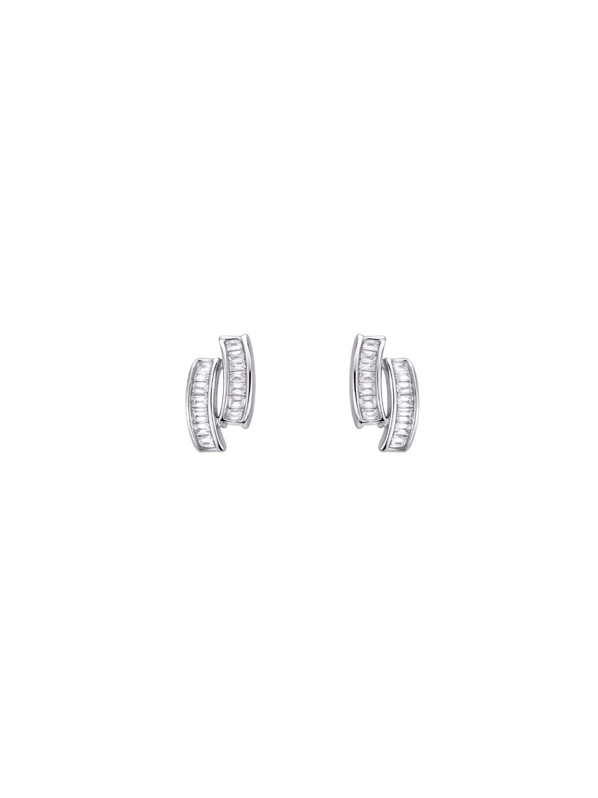 Pendientes de presión doble banda con circonitas baguette en Plata de Ley 925