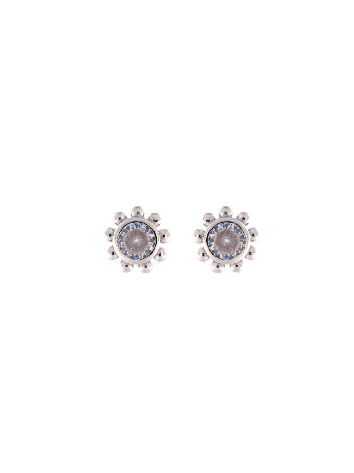 Pendientes de presión sol con circonita central blanca en Plata de Ley 925