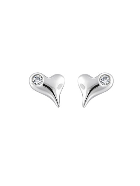 Pendientes de presión corazón asimétrico con circonita blanca en Plata de Ley 925