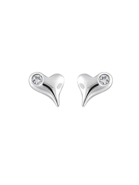 Pendientes de presión corazón asimétrico con circonita blanca en Plata de Ley 925