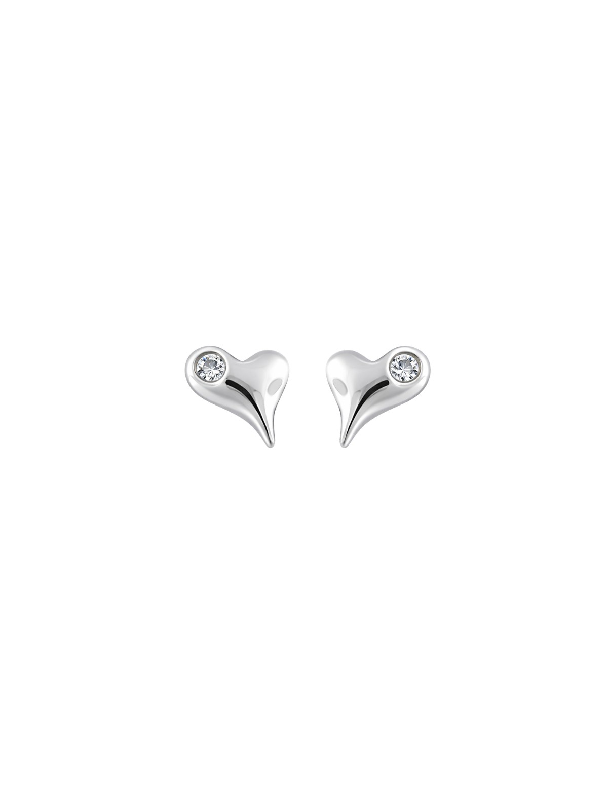 Pendientes de presión corazón asimétrico con circonita blanca en Plata de Ley 925