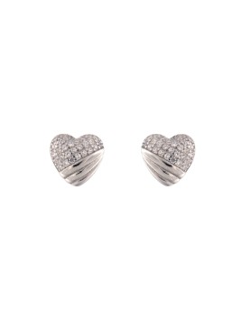 Pendientes de presión corazón con franjas y circonitas blancas en Plata de Ley 925