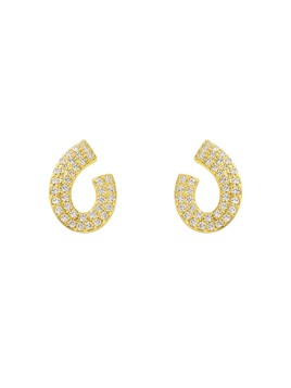 Pendientes de presión dorados espiral abierta con circonitas blancas en Plata de Ley 925