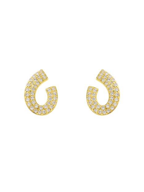 Pendientes de presión dorados espiral abierta con circonitas blancas en Plata de Ley 925