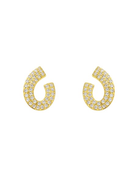 Pendientes de presión dorados espiral abierta con circonitas blancas en Plata de Ley 925