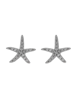 Pendientes de presión estrella de mar con circonitas blancas en Plata de Ley 925
