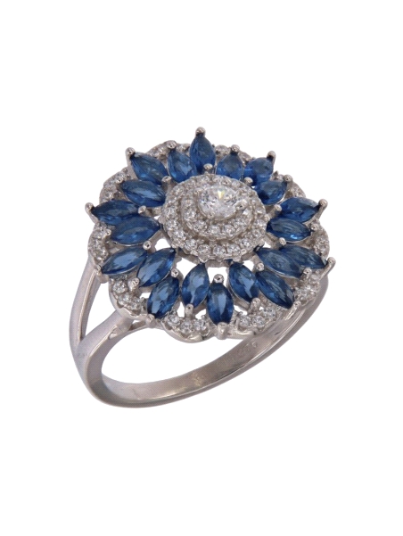 Anillo de Plata Flor de Circonitas Zafiro en Plata 925