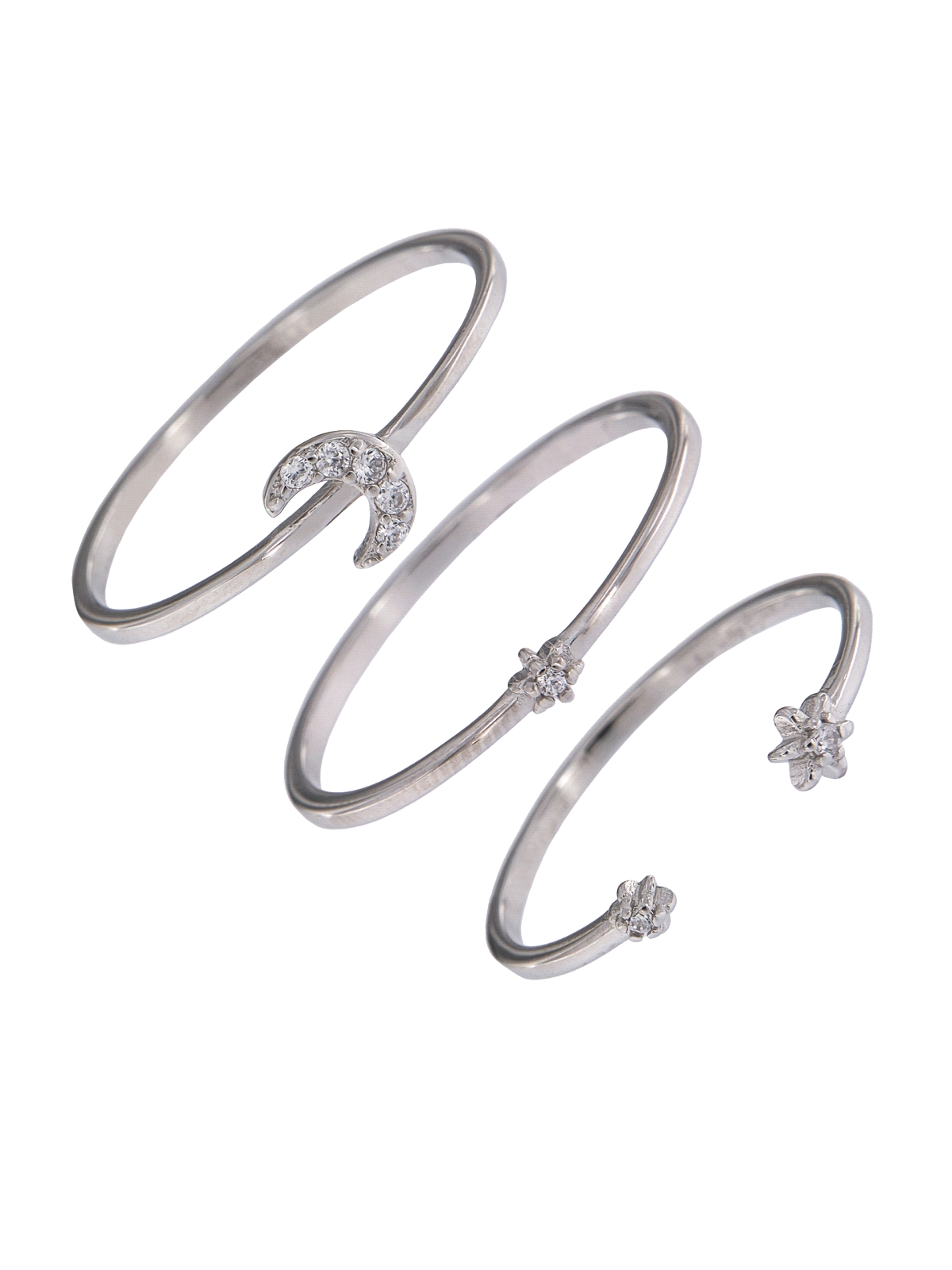 Precioso Anillo Triple Estrella y Luna en Plata de Primera de Ley. <BR><BR>COMPOSICIÓN<BR><BR>Material: Plata de Ley 925<BR>Medi