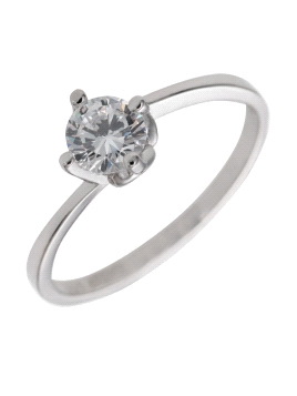 Anillo Solitario de Plata Redondo de Cuatro Garras en Plata 925
