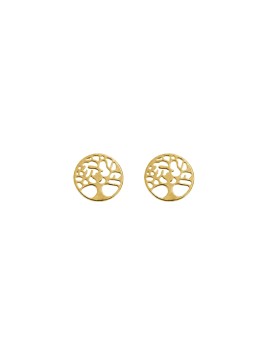 Pendientes de presión dorados árbol de la vida calado en Plata de Ley 925