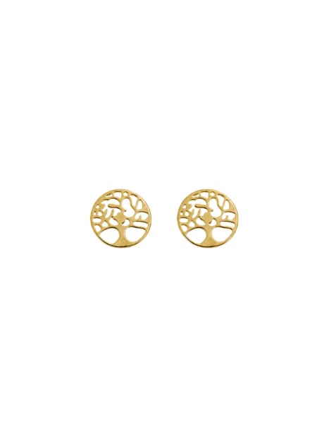 Pendientes de presión dorados árbol de la vida calado en Plata de Ley 925