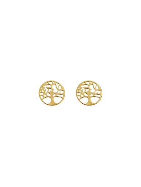 Pendientes de presión dorados árbol de la vida calado en Plata de Ley 925