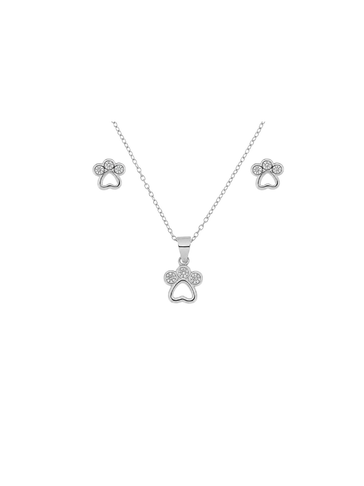 Juego de Plata Huella con Circonitas y Pendientes de Presión