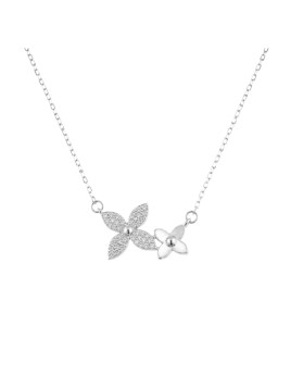 Gargantilla de plata doble flor con circonitas blancas
