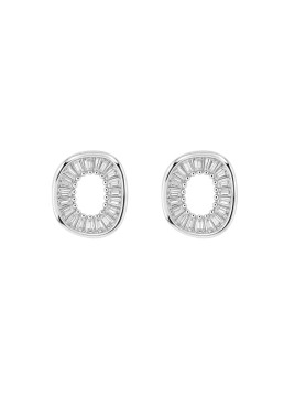 Pendientes plata motivo oval con circonitas blancas