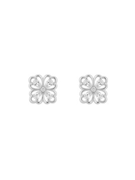 Pendientes de presión flor cuatro pétalos con circonitas blancas