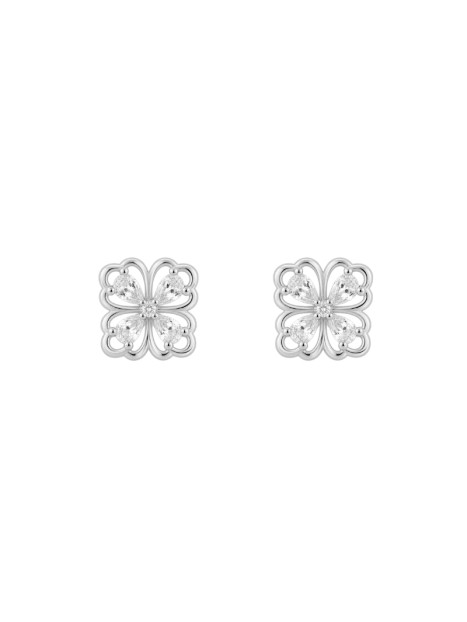 Pendientes de presión flor cuatro pétalos con circonitas blancas