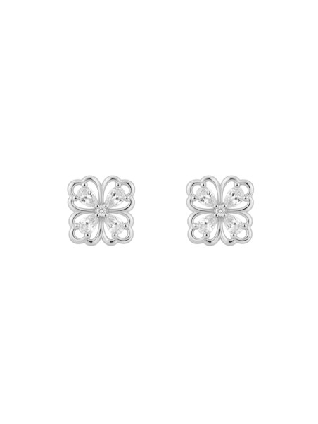 Pendientes de presión flor cuatro pétalos con circonitas blancas