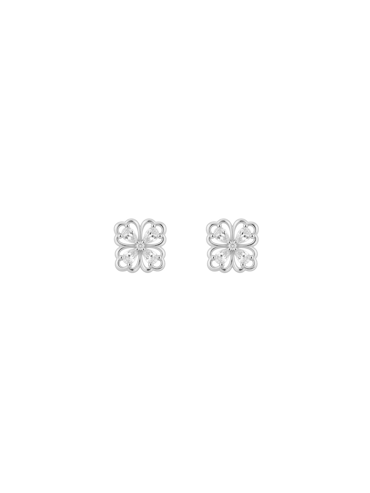 Pendientes de presión flor cuatro pétalos con circonitas blancas