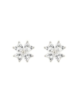 Pendientes de presión flor de circonitas blancas en forma de corazón