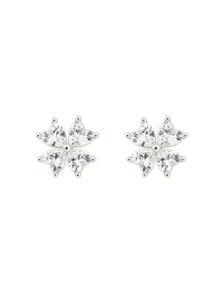 Pendientes de presión flor de circonitas blancas en forma de corazón