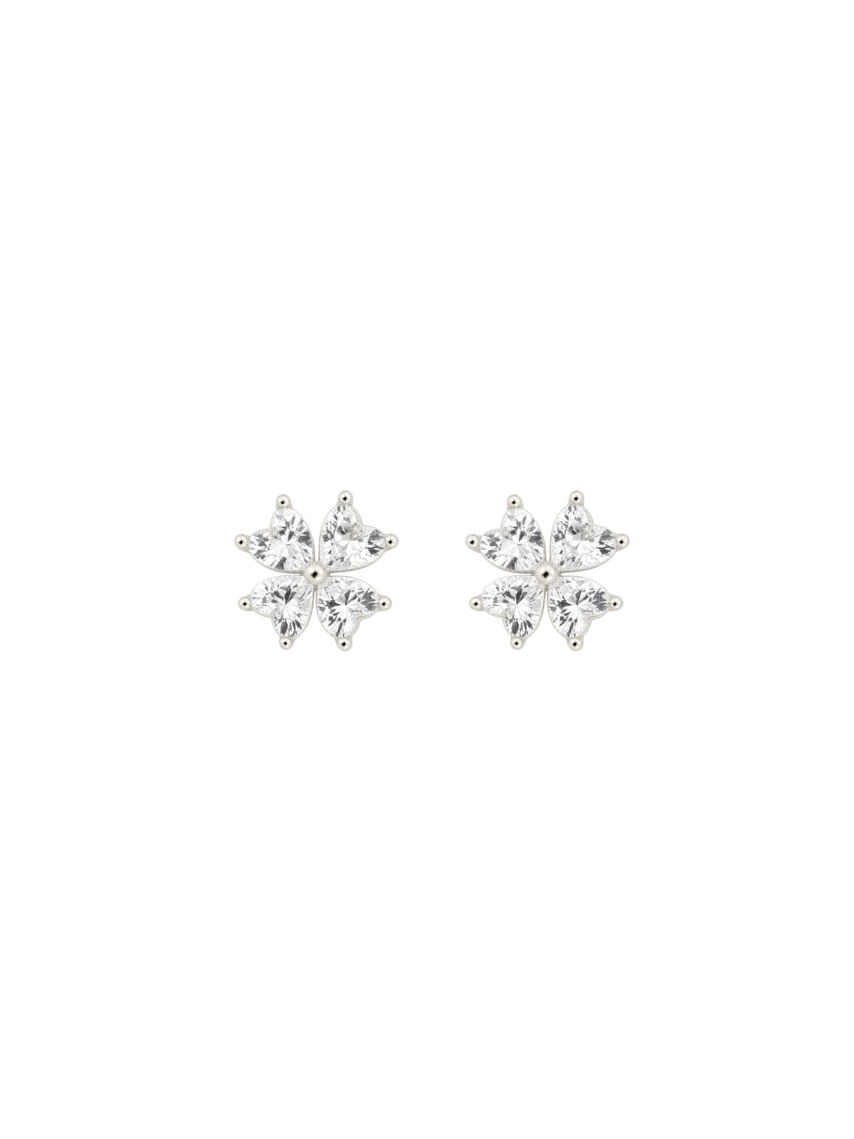 Pendientes de presión flor de circonitas blancas en forma de corazón