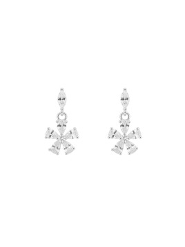 Pendientes plata flor colgante con circonitas blancas