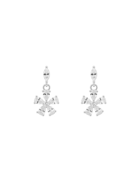 Pendientes plata flor colgante con circonitas blancas