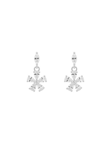 Pendientes plata flor colgante con circonitas blancas