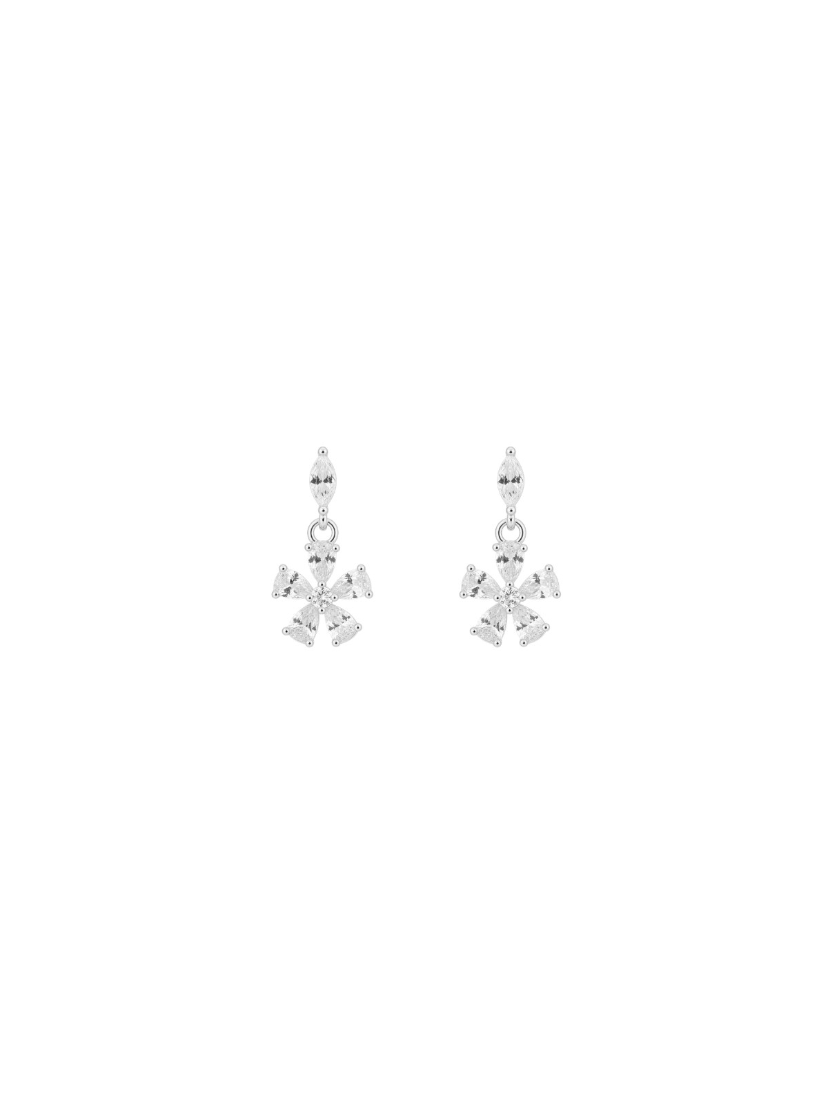 Pendientes plata flor colgante con circonitas blancas