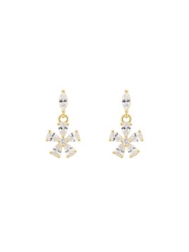 Pendientes dorados flor colgante con circonitas blancas