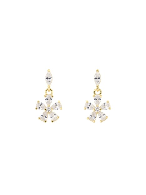 Pendientes dorados flor colgante con circonitas blancas