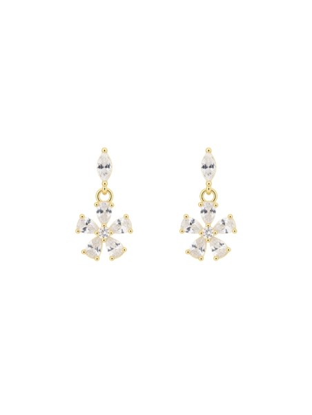 Pendientes dorados flor colgante con circonitas blancas