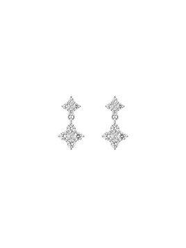 Pendientes plata doble flor geométrica con circonitas blancas