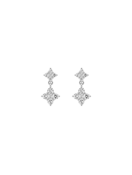Pendientes plata doble flor geométrica con circonitas blancas