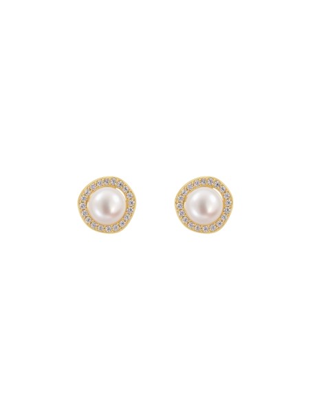 Pendientes dorados de perlas con contorno de circonitas blancas